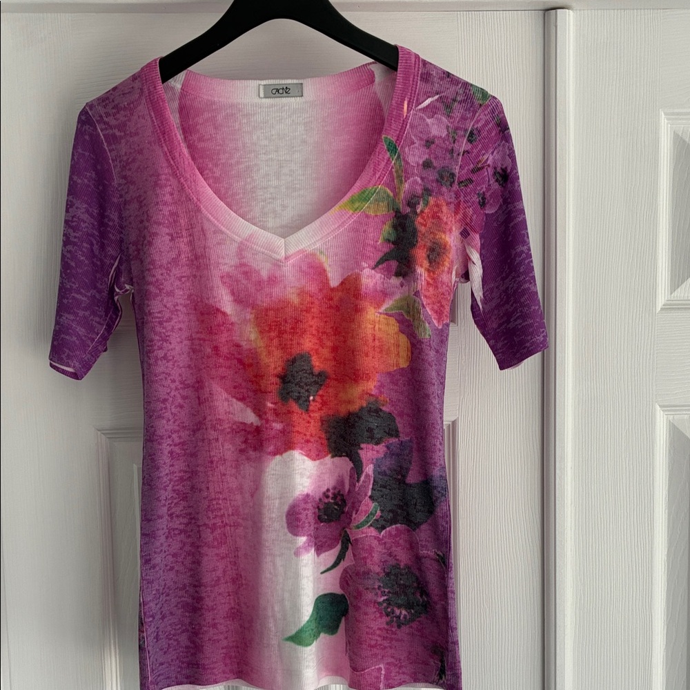 Cache Floral Short Sleeve Ribbed Tee Shirt Size Small
